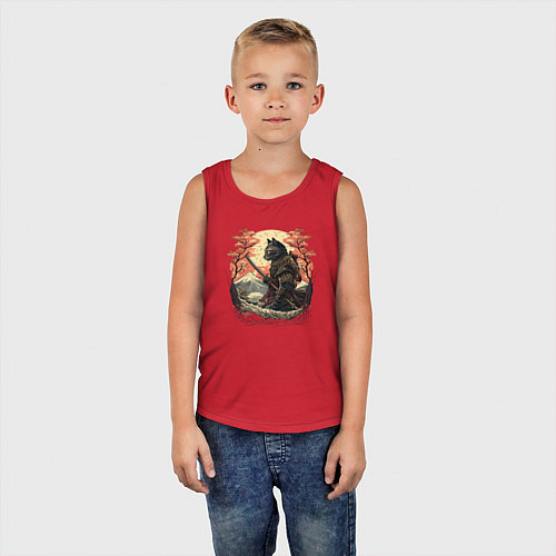 Детская майка Японский самурайский кот / Красный – фото 5