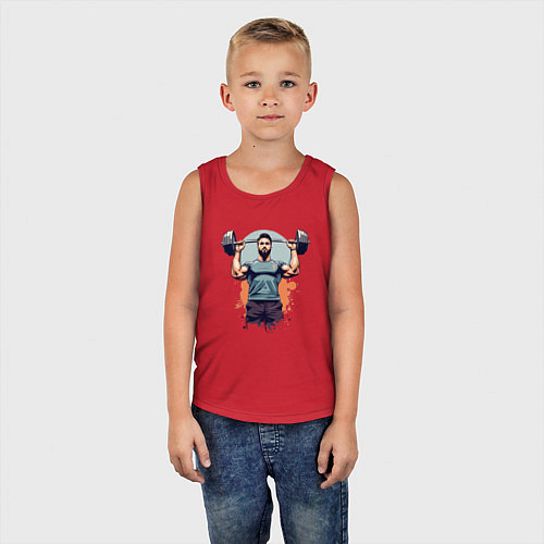 Детская майка Мужчина штангист / Красный – фото 5