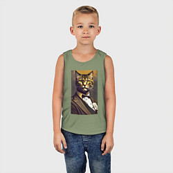 Майка детская хлопок Крутой котяра - джентльмен - нейросеть, цвет: авокадо — фото 2