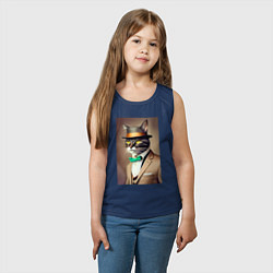 Майка детская хлопок Портрет кота джентльмена в шляпе, цвет: тёмно-синий — фото 2