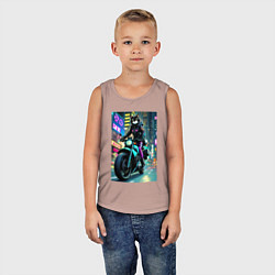 Майка детская хлопок Кошечка байкер - нейросеть, цвет: пыльно-розовый — фото 2