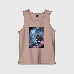 Майка детская хлопок Тигр в костюме и галактика с цветами, цвет: пыльно-розовый