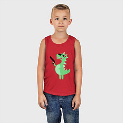 Майка детская хлопок Детский динозаврик киборг в очках, цвет: красный — фото 2