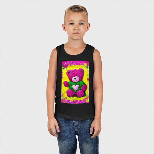 Детская майка Розовый мишка плюшевый / Черный – фото 5