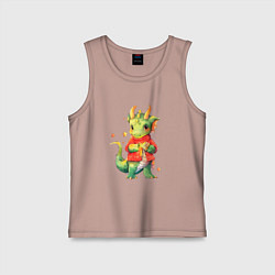 Майка детская хлопок Милый дракончик в свитере, цвет: пыльно-розовый