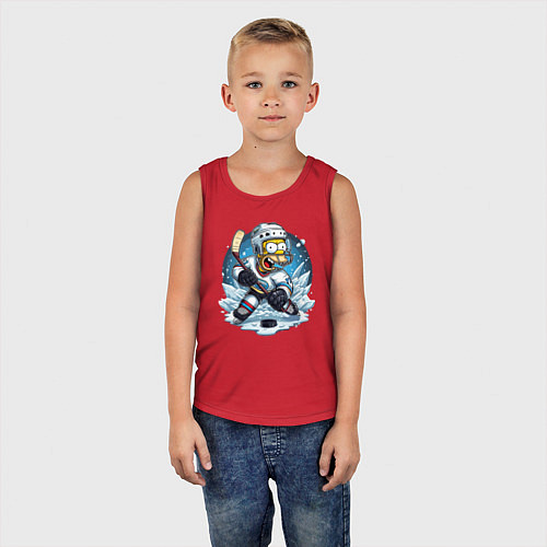 Детская майка Гомер Симпсон - хоккейный нападающий / Красный – фото 5