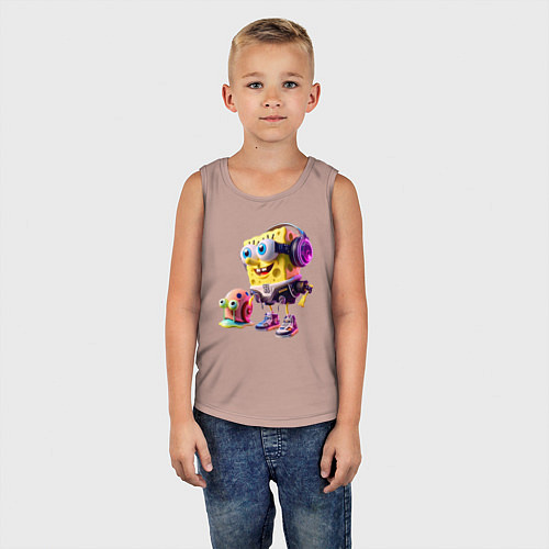 Детская майка Губка Боб и улитка Гэри - киберпанк / Пыльно-розовый – фото 5