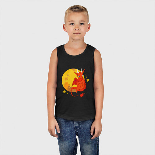 Детская майка Красный дракон на фоне луны / Черный – фото 5