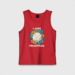 Майка детская хлопок I love volleyball, цвет: красный