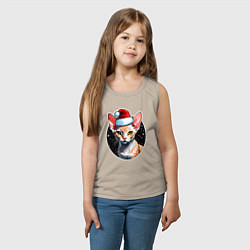 Майка детская хлопок Кот породы Девон-рекс в новогодней шапке, цвет: миндальный — фото 2