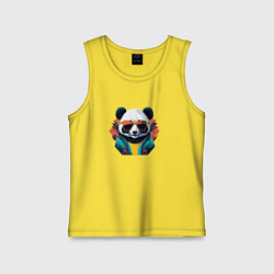 Майка детская хлопок Стильная панда в очках, цвет: желтый
