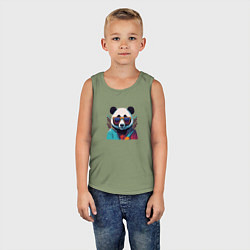 Майка детская хлопок Модная панда в солнечных очках, цвет: авокадо — фото 2