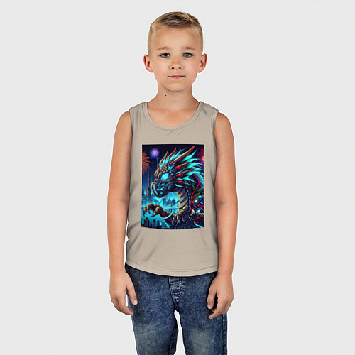 Детская майка Cyber dragon - ai art neon / Миндальный – фото 5
