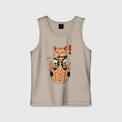 Майка детская хлопок Огненный кот якудза самурай, цвет: миндальный