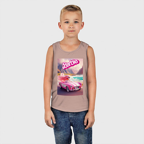 Детская майка Барби в кабриолете на горной дороге / Пыльно-розовый – фото 5