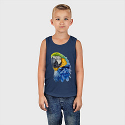 Майка детская хлопок Сине-золотой попугай ара, цвет: тёмно-синий — фото 2
