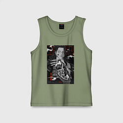 Майка детская хлопок Сугуру Гето сидит - Магическая битва, цвет: авокадо