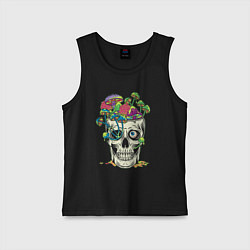 Майка детская хлопок Психоделический череп с грибами, цвет: черный