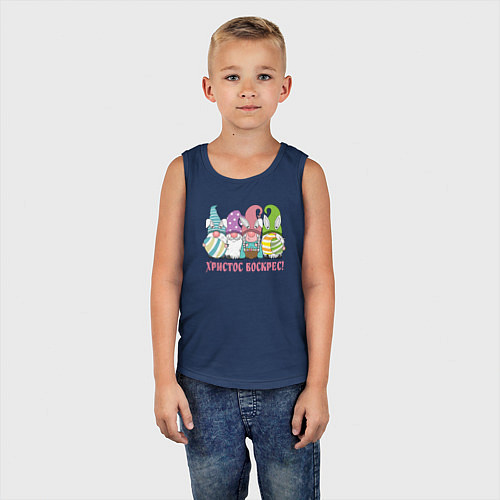 Детская майка ХВ пасхальные гномы с яйцами / Тёмно-синий – фото 5