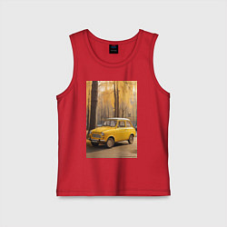 Майка детская хлопок Желтый ретро автомобиль, цвет: красный