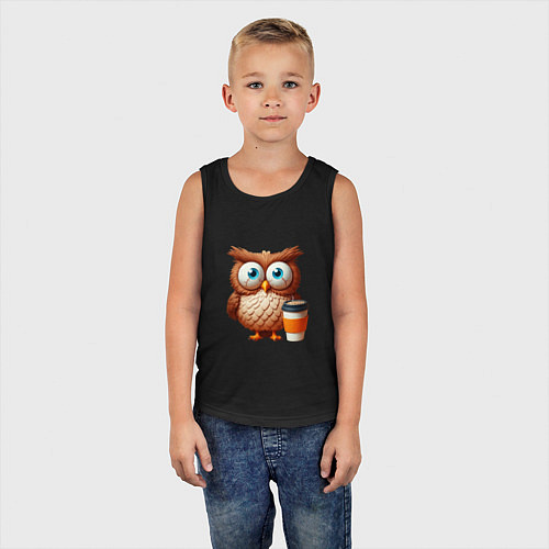 Детская майка Растрепанная сова с кофе / Черный – фото 5