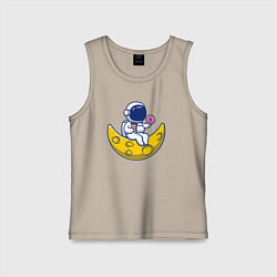 Майка детская хлопок Космонавт на луне с пончиком, цвет: миндальный