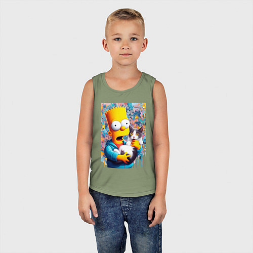 Детская майка Bart Simpson with a kitten - ai art / Авокадо – фото 5