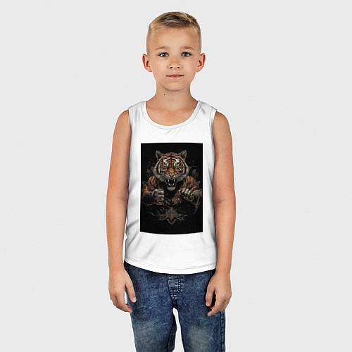 Детская майка Тайский бокс тигр в стойке / Белый – фото 5