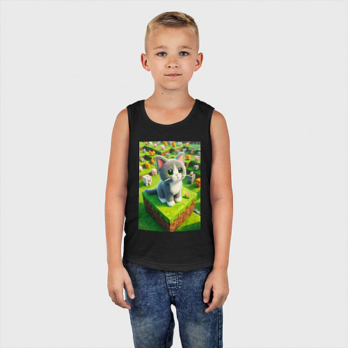 Детская майка Funny kitten - Minecraft ai art / Черный – фото 5