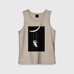 Майка детская хлопок Космонавт на качелях планета, цвет: миндальный