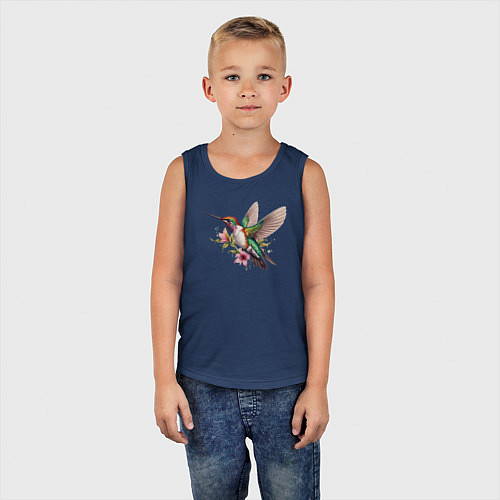Детская майка Колибри на цветке / Тёмно-синий – фото 5