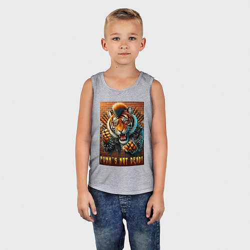 Детская майка Punks not dead - motto tiger / Меланж – фото 5