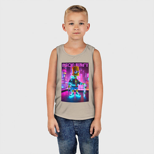 Детская майка Neon Bart - with skateboard ai art fantasy / Миндальный – фото 5