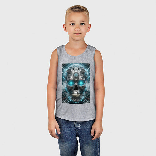 Детская майка Electrified cyber skull - ai art fantasy / Меланж – фото 5
