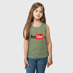 Майка детская хлопок You tube logo, цвет: авокадо — фото 2