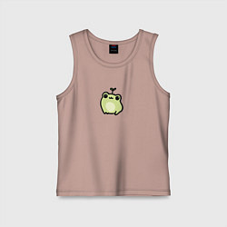 Майка детская хлопок Милая зеленая лягушка улыбается, цвет: пыльно-розовый
