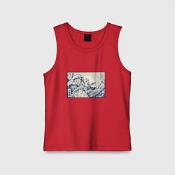 Майка детская хлопок Лягушка на волнах Канагавы, цвет: красный