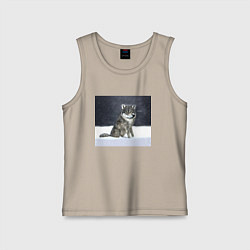 Майка детская хлопок Волк ауффф мем, цвет: миндальный