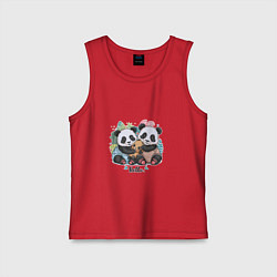 Майка детская хлопок Панды семья, цвет: красный
