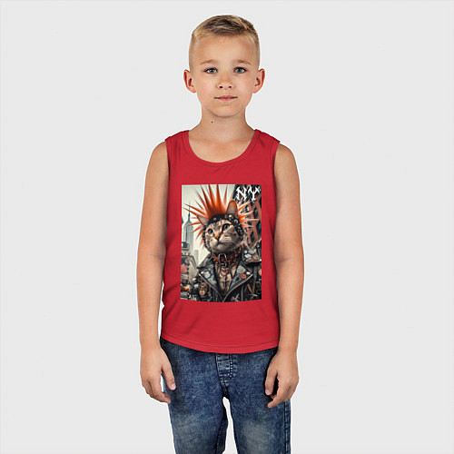 Детская майка Котяра панк из Нью-Йорка - нейросеть / Красный – фото 5