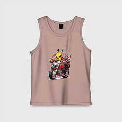Майка детская хлопок Пикачу мчится на мотоцикле, цвет: пыльно-розовый