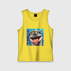 Майка детская хлопок Веселая акула с высунутым языком в океане, цвет: желтый