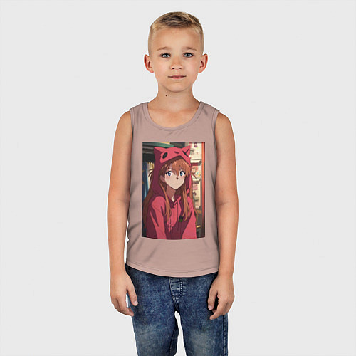 Детская майка Евангелион Аска Лэнгли Сорью кошка / Пыльно-розовый – фото 5