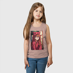 Майка детская хлопок Евангелион Аска Лэнгли Сорью кошка, цвет: пыльно-розовый — фото 2