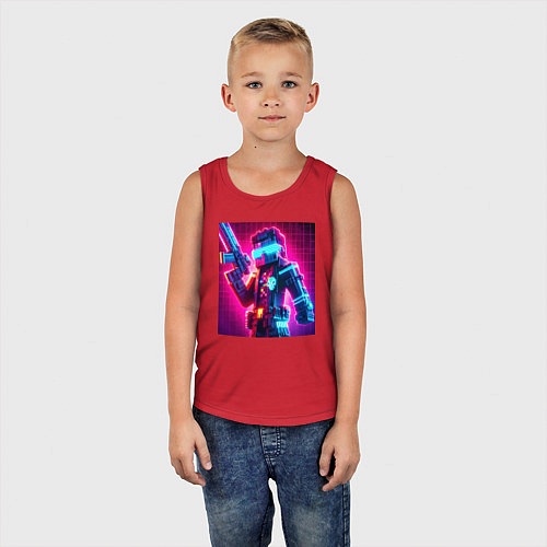 Детская майка Minecraft and cyberpunk collaboration - neon glow / Красный – фото 5