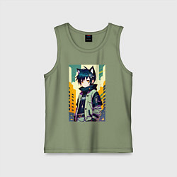 Майка детская хлопок Девочка котёнок - нейросеть, цвет: авокадо