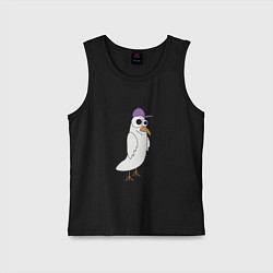 Майка детская хлопок Странный птиц птица голубь в кепке чайка на стиле, цвет: черный