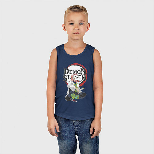 Детская майка Клинок рассекающий демонов Сабито / Тёмно-синий – фото 5