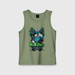 Майка детская хлопок Моя геройская академия главный герой Деку, цвет: авокадо