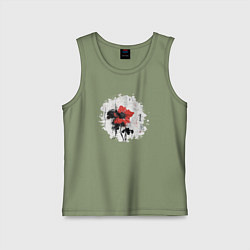 Майка детская хлопок Большой красный цветок в китайском стиле, цвет: авокадо